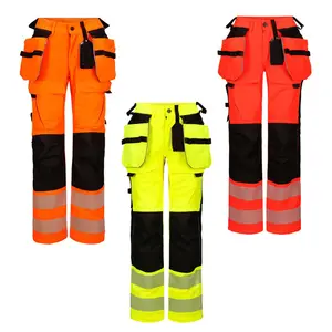 Hi-vis streç pantolon kadınlar için havaalanı güvenlik ile çalışmak pantolon bölümlü yansıtıcı bant