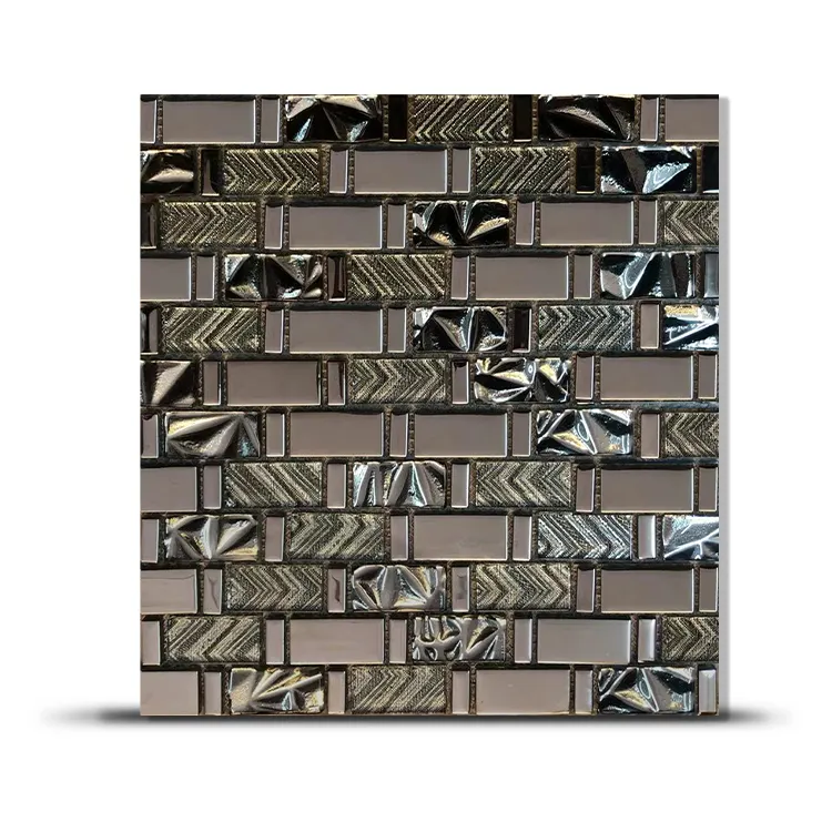 Century Mosaic 300x300x5mm Brown Silver Cold Spray Brown Crystal Glass Strip rivestimento a mosaico per la decorazione della parete