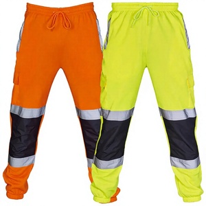Men's Reflective <b>Work</b> Sweatpants Orange Yellow Elastic Waist Drawstring Cargo Pockets Breathable Polyester <b>Joggers</b> - Product Image 1