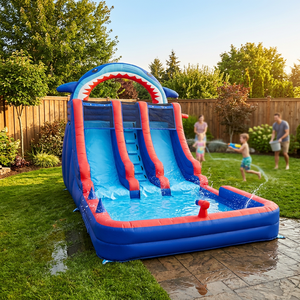 Commercial Party Rental <strong>Large</strong> Equipment Big Shark <strong>Inflatable</strong> Outdoor Water Slide <strong>Inflatable</strong> With Pool - Product Image 1