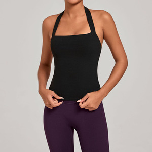 여성용 심리스 뷰티백 통기성 속건 경량 솔리드 나일론/스판덱스 피트니스 스포츠 홀터 탱크탑 (맞춤 로고 가능) - Product Image 3