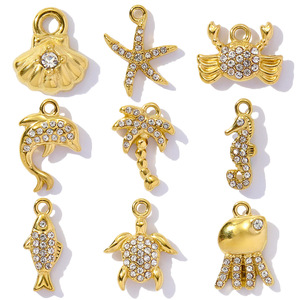 Collar con Colgante de Acero Inoxidable con Diseño de Conchas Marinas, Estrellas de Mar, Cangrejos, Caballitos de Mar, Delfines y Tortugas, Joyería de Acero de Titanio DIY para Mujer - Product Image 1