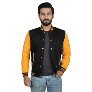 Veste varsity élégante pour homme en laine avec manches en cuir, veste bomber décontractée ou unisexe pour l'extérieur - Product Image 1