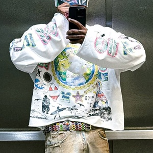 QIANSHI T-shirt a Maniche Lunghe da Uomo Personalizzate in Cotone Pesante Oversize Boxy con Grafica, di Alta Qualità 300gsm e Taglio Cropped - Product Image 2