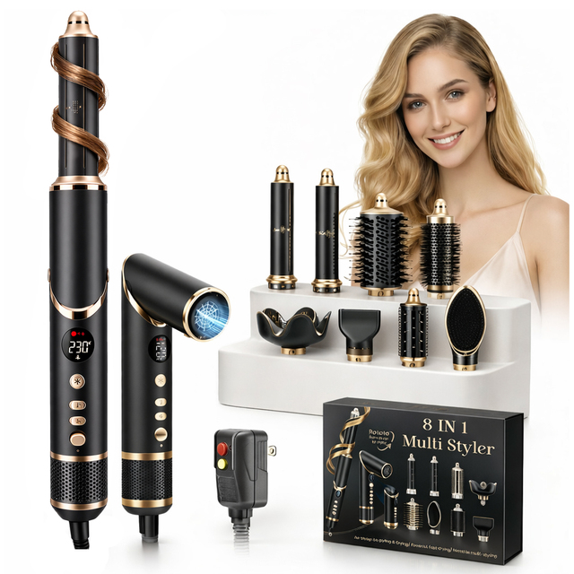 Ionic 8 in 1 High-Speed Hair Dryer & Styler with Volumizer 3-Speed Stainless Steel Hot Air Brush for Professional Salon Quality