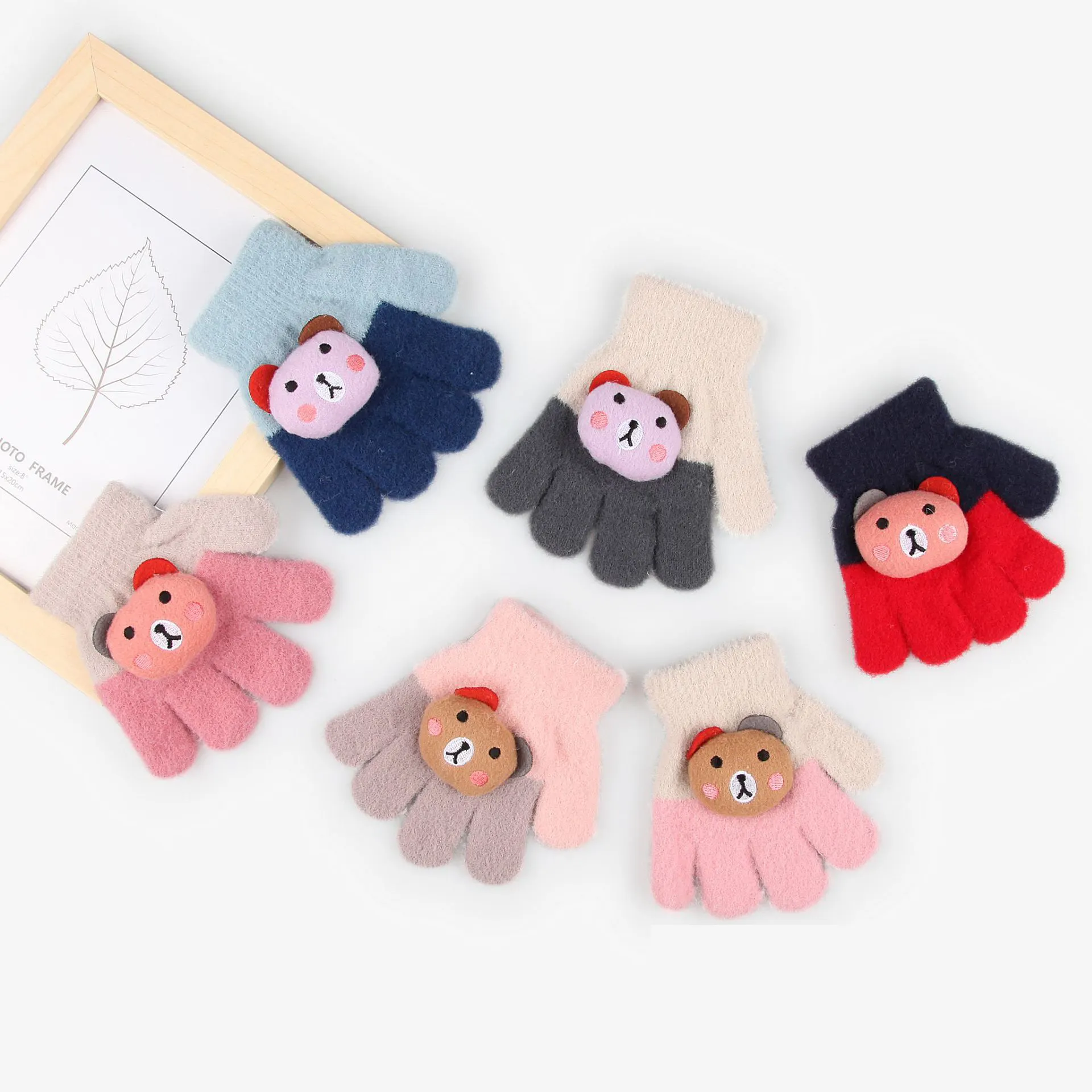 New Design Toddler knitted Cartoon Animal warm gloves plus velvet cold-proof Winter