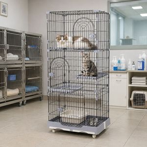 Grande cage <span class=keywords><strong>pour</strong></span> <span class=keywords><strong>chat</strong></span> d'intérieur en métal avec roulettes <span class=keywords><strong>pour</strong></span> la maison, la animalerie ou l'<span class=keywords><strong>abri</strong></span> - Product Image 1
