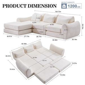 Sofá Cama Modular sin Estructura, Tipo Nube, con Chaise Longue para Dormitorio, No Requiere Ensamblaje - Product Image 3