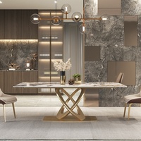 Table à manger moderne en pierre frittée postmoderne de luxe en acier inoxydable grand petit appartement villa modèle chambre salon en métal
