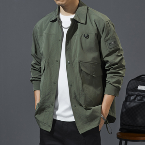 Giacca Casual autunno sottile monopetto giacca da lavoro verde giacca giacca a vento girocollo da uomo - Product Image 2