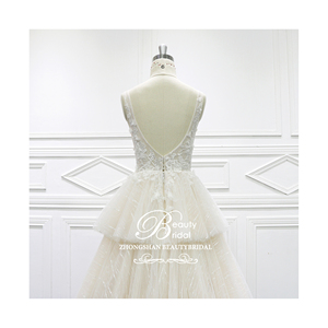 Vestido <span class=keywords><strong>de</strong></span> novia <span class=keywords><strong>de</strong></span> calidad del fabricante, vestido <span class=keywords><strong>de</strong></span> encaje <span class=keywords><strong>de</strong></span> lujo, falda acampanada <span class=keywords><strong>de</strong></span> tul con lentejuelas para atuendo nupcial - Product Image 5