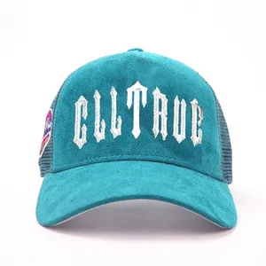 Custom 5 Panel Mens Baseball Trucker Caps Embroidery Logo Mesh Suede Trucker Hat