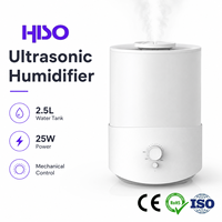 Humidificateur ultrasonique silencieux cylindrique en plastique de 2,5 L, 25 W, avec buse, commande mécanique, arrêt automatique, 100-240 V AC, prise US/EU/UK