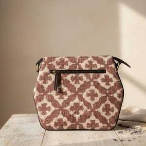 Bolso de Mano Boho Geométrico Hecho a Mano con Estampado de Bloques y Cierre de Cremallera, Ecológico, Vintage, para Mujer - Product Image 3