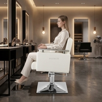 Fauteuil de Barbier Classique en Cuir Blanc, Équipement de Coiffure Durable, Mobilier de Salon Confortable