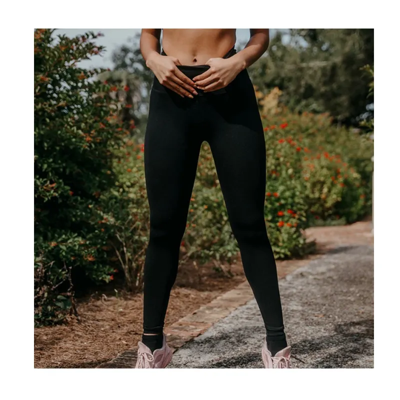 Color liso cintura alta gimnasio levantamiento yoga entrenamiento transpirable alta compresión fuerte estiramiento Ropa deportiva Mujer leggings medias