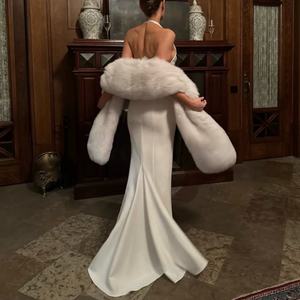 Robe sirène plissée sexy à col en V profond pour femme, dos nu, élégante, pour soirée, club, été, coupe ajustée, longue, OEM - Product Image 2