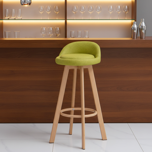Tabouret de <span class=keywords><strong>bar</strong></span> haut moderne et contemporain en bois massif avec petit dossier rotatif pour les bars de thé au lait branchés et la maison - Product Image 4