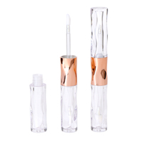 Brillo Labial Cosmético de Doble Cabezal y Doble Uso con Diseño de Ondas de Agua, 2+2ml, Brocha Personalizada, Tapa de Rosca, Envase de Tubo Electrochapado con Impresión UV