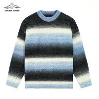 AiNear Großhandel Individuelles Logo-Design OEM & ODM Langarm Rundhals Gestreifter Flauschiger Herren Mohair Strickpullover