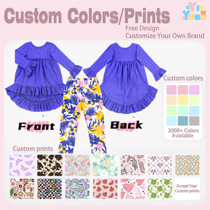 Robe à volants superposés en tissu doux, imprimé plantes tropicales, et leggings assortis pour frères et sœurs, personnalisables pour les voyages en famille en plein air - Product Image 3