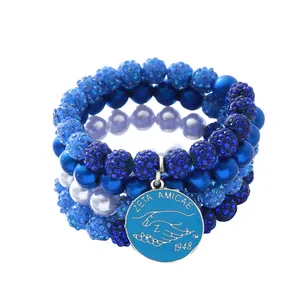 Belle Quatre Couches Designer Réglable Bijoux Dainty Bleu Perlé Grec Zeta Amicae Inspirational Sorority Bracelet