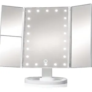 Cermin rias pembesar LED 2X 3X, cermin dengan sakelar sentuh kecerahan, cermin dengan lampu LED alami