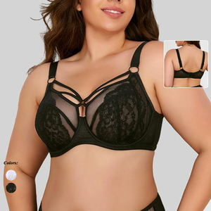 Soutien-gorge respirant en dentelle ajourée pour femmes, bretelles larges antidérapantes, armature en acier, soutien-gorge à armatures, 4 rangées, 3 crochets, tricot uni, pour grandes poitrines - Product Image 1