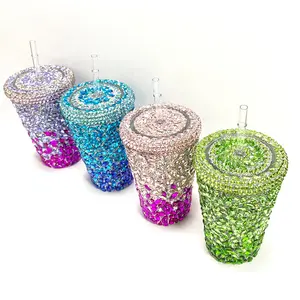 2024 thiết kế mới tùy chỉnh cá nhân Bling Rhinestone ly thủy tinh đá cốc nhựa đôi tường Tumbler cho Valentine Quà Tặng