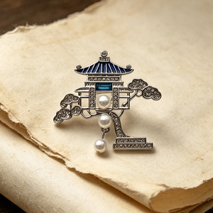Nuevo Broche de Perlas con Diseño de Pabellón y <span class=keywords><strong>Terraza</strong></span> al Estilo Chino, Borla con Diseño de Nicho de Estilo Chino, Accesorio <span class=keywords><strong>para</strong></span> Hanfu y Cheongsam - Product Image 4