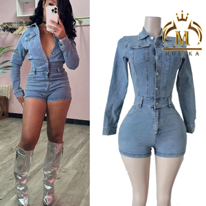 Tuta in Denim Elasticizzato da Donna per Primavera e Autunno, Sexy e Aderente, Jumpsuit Corta in Jeans per Donne - Product Image 6