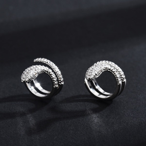 Snake-Themed Clip-On <b>Earrings</b> Full Diamond Animal Zodiac Design Unisex Party Jewelry Zinc Alloy Micro Insert Style - Product Image 1
