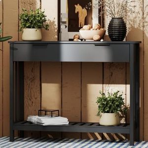 <span class=keywords><strong>Mesa</strong></span> Consola Estrecha Negra con Cajón y Estante de Almacenamiento, <span class=keywords><strong>Mesa</strong></span> de Entrada de Madera, <span class=keywords><strong>Mesa</strong></span> Consola Lateral para Sala de Estar - Product Image 3