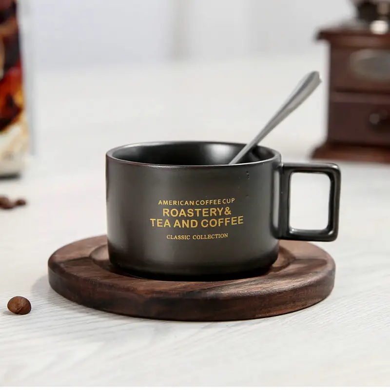 3OZ السيراميك القهوة كوب إسبرسو وطبق مع رد الفعل الصقيل صغيرة تصفيح الذهب مع طبق خشبي صغير فنجان شاي