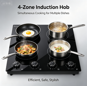 Table de cuisson à <span class=keywords><strong>induction</strong></span> encastrable 4 brûleurs, 1800W+1800W+1000W+1000W, commande par bouton, verre de qualité A, avec minuterie et verrouillage de sécurité - Product Image 6
