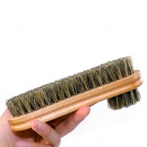Cepillo de limpieza y pulido de cuero de doble cara con cerdas de crin y mango de madera - Product Image 4
