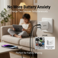 Adaptateur de chargeur mural pour téléphone, ordinateur portable, tablette, voyage, US, AU, EU, UK, chargeur double USB C 45W, type C 45W PD 4.0