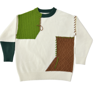 Otoño Invierno cálido Vintage cuello redondo Patchwork pulóver para mujer ropa de calle coreana suéteres de punto ropa de moda Casual - Product Image 2