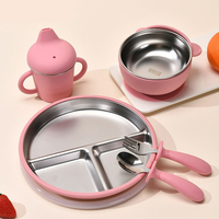 Yiyabb Ensemble de vaisselle pour bébé en acier inoxydable de qualité alimentaire de 8 pouces, sans BPA, avec assiette, bol, cuillère et fourchette, ventouse en silicone confortable pour enfants