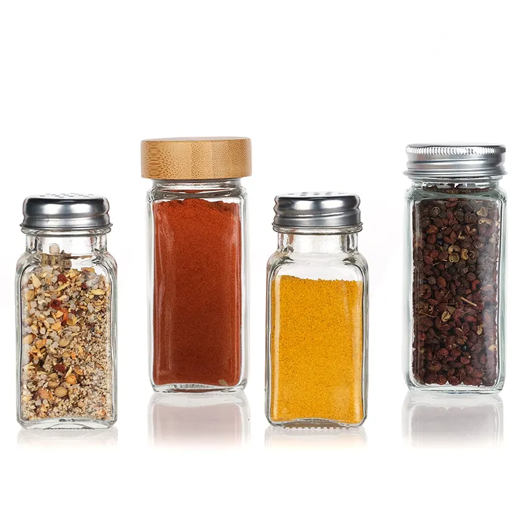 Cozinha 4Oz Clear Glass Square Herb Bottle Pepper Salt Shaker 120Ml Spice Jar