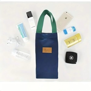 Bolsa de lona impermeable con funda aislante para tazas, bolsa de almacenamiento de viaje azul para mujer - Product Image 1