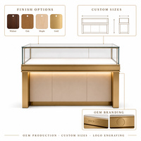 Vitrine d'îlot pour bijoux sur mesure, multi-niveaux, en bois massif, avec cadre métallique et verre trempé, pour magasin de bijoux, vente en gros