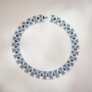 Conjunto de Joyería de Boutique <span class=keywords><strong>para</strong></span> Mujer, Collar <span class=keywords><strong>y</strong></span> Aretes Azules Turquesa, Anillo <span class=keywords><strong>y</strong></span> Brazalete Antioxidantes, Ideal <span class=keywords><strong>para</strong></span> Banquetes, Juego de 4 Piezas - Product Image 3