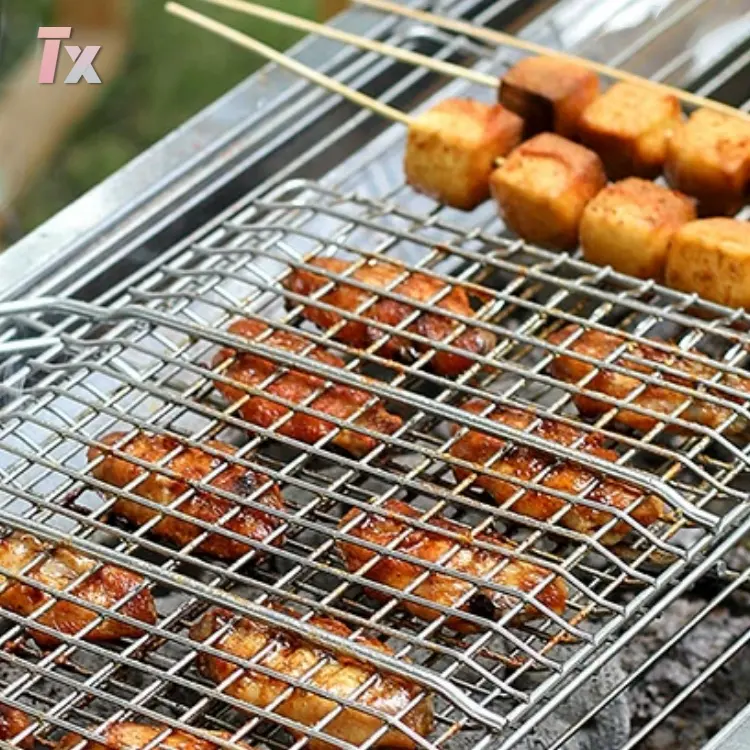 Griglia per Barbecue in acciaio inossidabile con manico in legno accessori per Barbecue per griglia da esterno