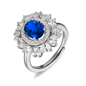 Anillo de plata 925 con zafiro, corte oval brillante, estilo romántico para mujer - Product Image 1