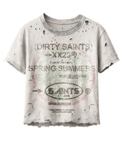 T-shirt graphique homme personnalisé à manches courtes en coton épais, coupe carrée, effet vieilli, imprimé strass diamant, coupe courte, délavé à l'acide
