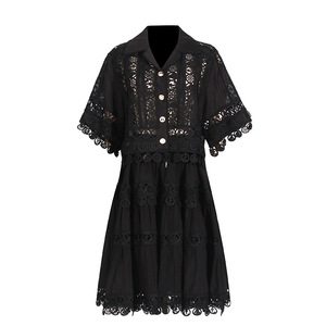 Vacation Style New Lapel Embroidered Lace Shirt Half-body Skirt Women's 2-piece <b>Set</b> Fashion - Product Image 3