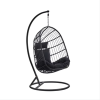 Fauteuil suspendu en rotin noir pour extérieur avec support, chaise balançoire de patio avec coussin pour jardin et balcon