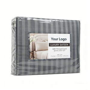 Parure de draps plats en microfibre de luxe, résistante aux plis, à rayures satinées blanches de 1 cm, pour hôtels, vente en gros - Product Image 1