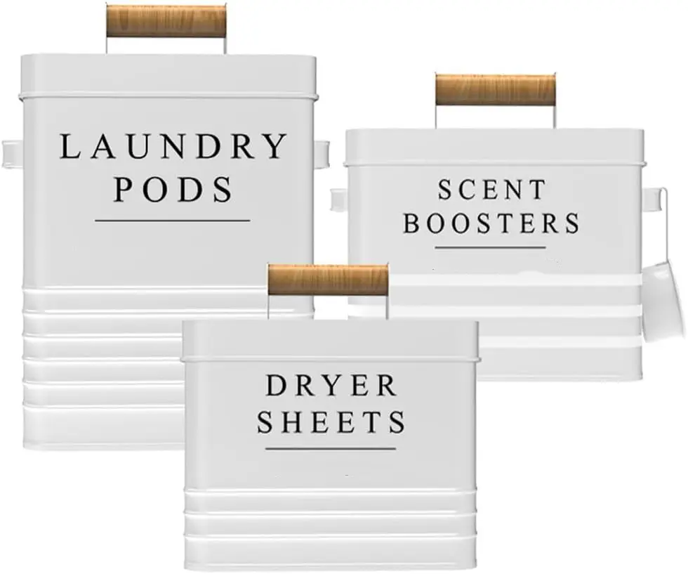 Farmhouse Metal Laundry Pods Dryer Sheet Holder for Laundry Room Organization and Storage Scent Boosters Container